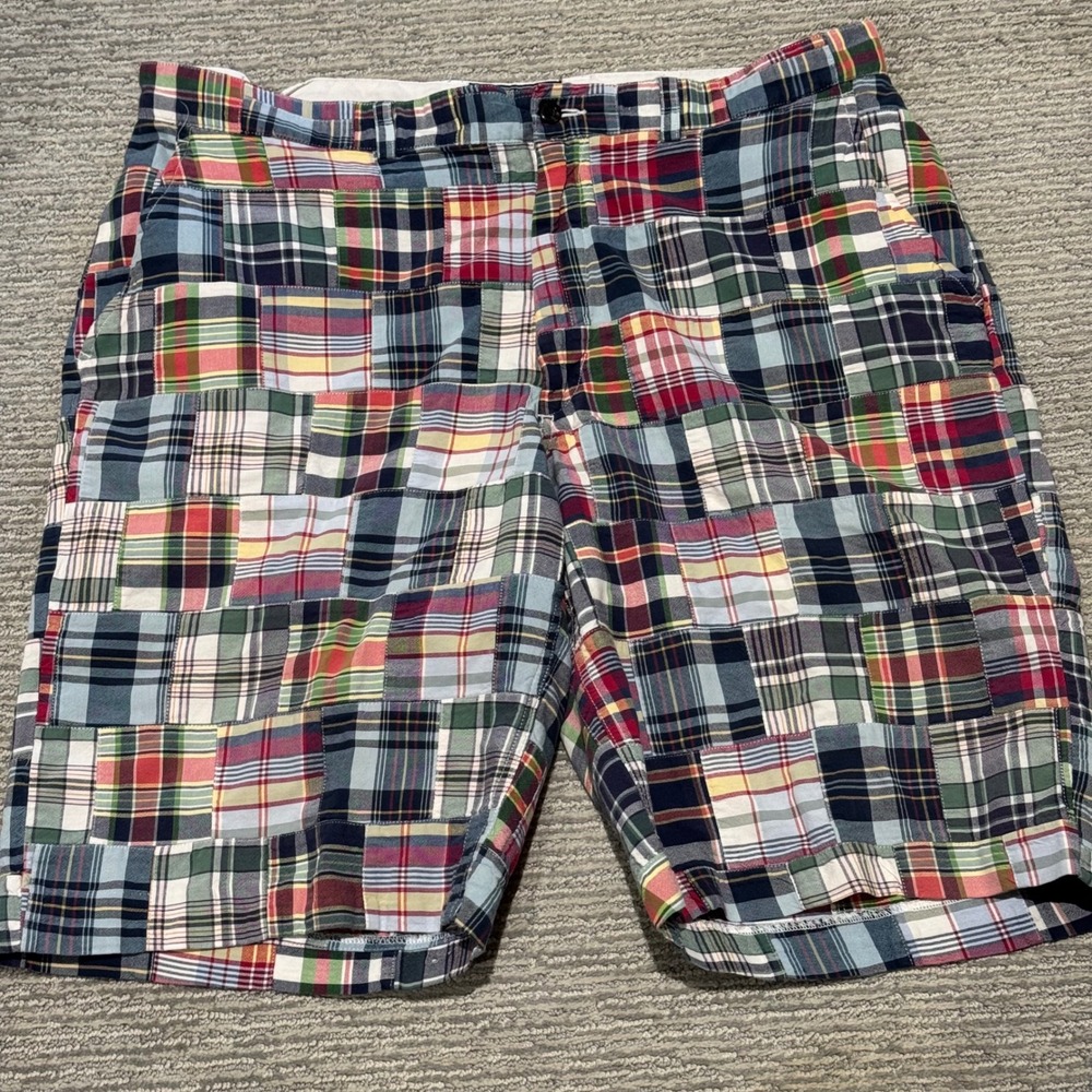 American Living Mens Patchwork Plaid Madras Shorts Multi Color Cotton Size 40